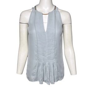 Reiss Leondas Pleated Gold-tone Chain Halter Blouse Light Pale Blue Size 0, UK 4
